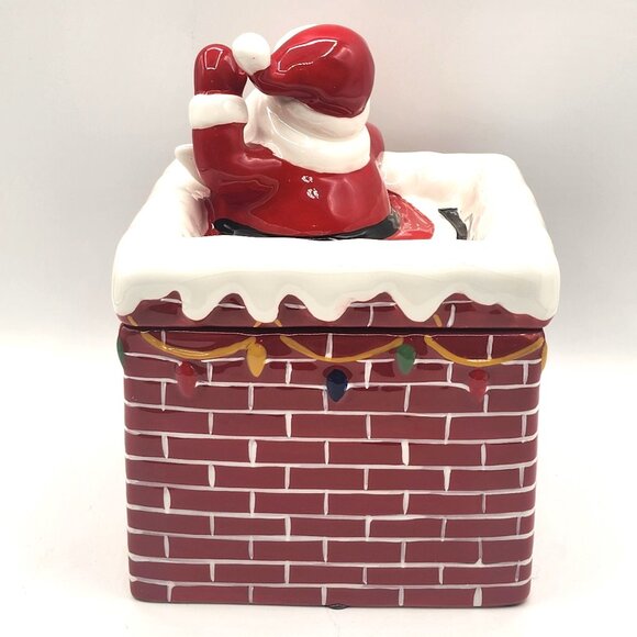 Vtg Santa Down the Chimney Cookie or Candy Jar Ceramic Jackson & Perkins Holiday - Picture 5 of 11